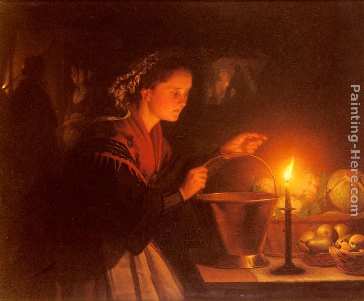 Petrus Van Schendel A Market Scene By Candlelight